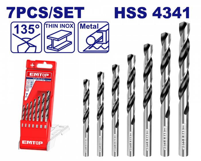 Set 7 burghie HSS pentru metal, 2-6mm, EMTOP [1]