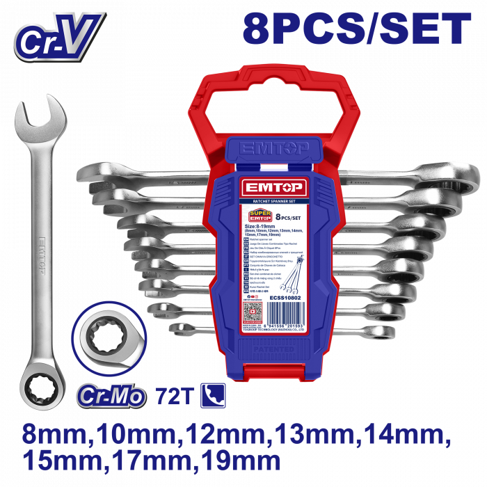 Set 8 chei cu clichet 8-19mm, EMTOP [1]
