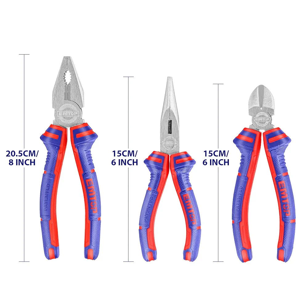 Set de 3 bucati de clesti - cleste patent 200mm, cleste taietor 160mm si cleste cu varf ascutit 160mm, EMTOP [3]