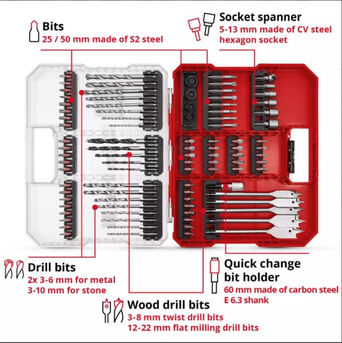 Set de biți, burghie și capete șurubelnițe în XL, 95 bucăți/set (49108788), Einhell [7]