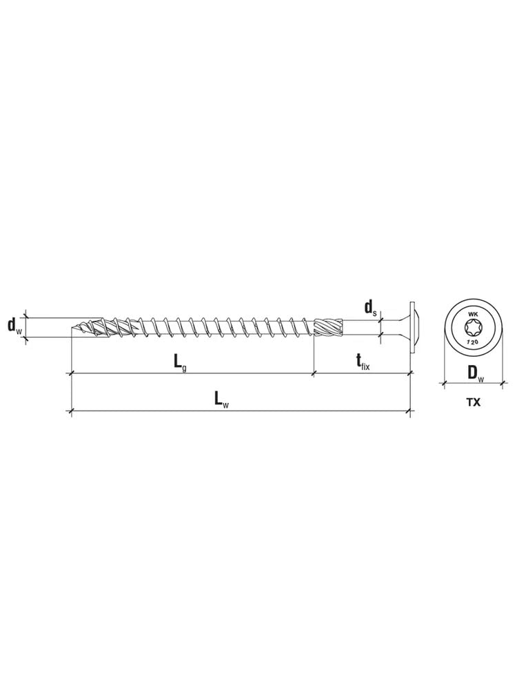 Surub dulgherie lemn, cap saiba TORX TX30 6x180 mm, 100 bucati/cutie - WKCP-06180, Klimas Wkret-met [10]