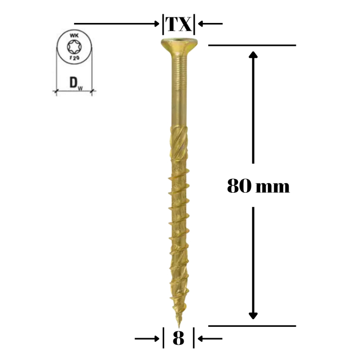 Surub pentru lemn TORX 8x80mm (50buc/cut) - WKCS-08080(50), Klimas Wkret-met [1]