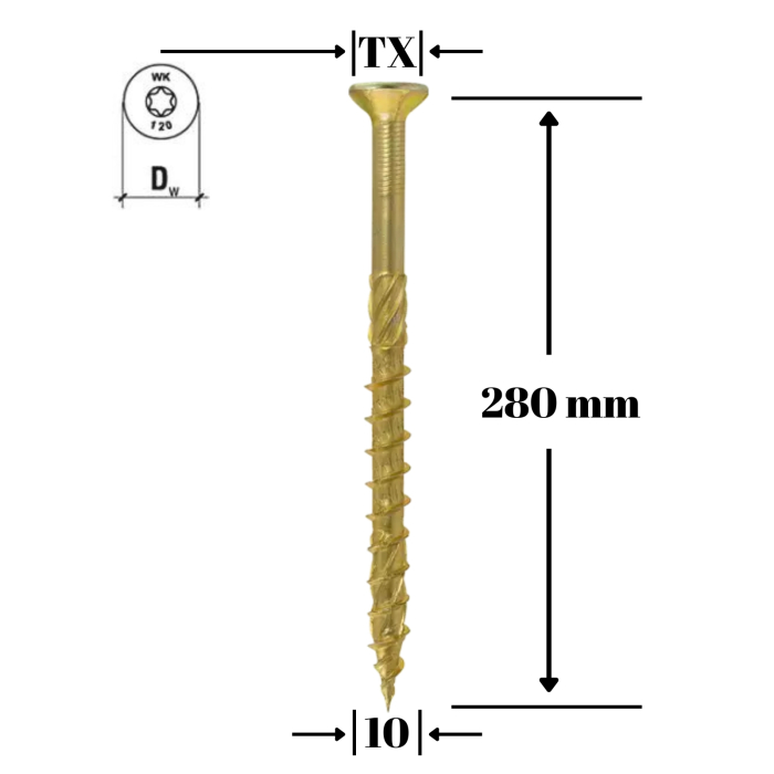 Surub pentru lemn TORX 10x280mm - WKCS-10280(25), Klimas Wkret-met [1]