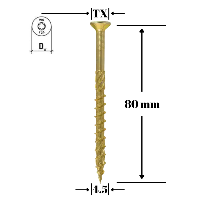 Surub pentru lemn TORX 4.5x80mm - KMWHT-45080, Wrek-met KLIMAS [1]