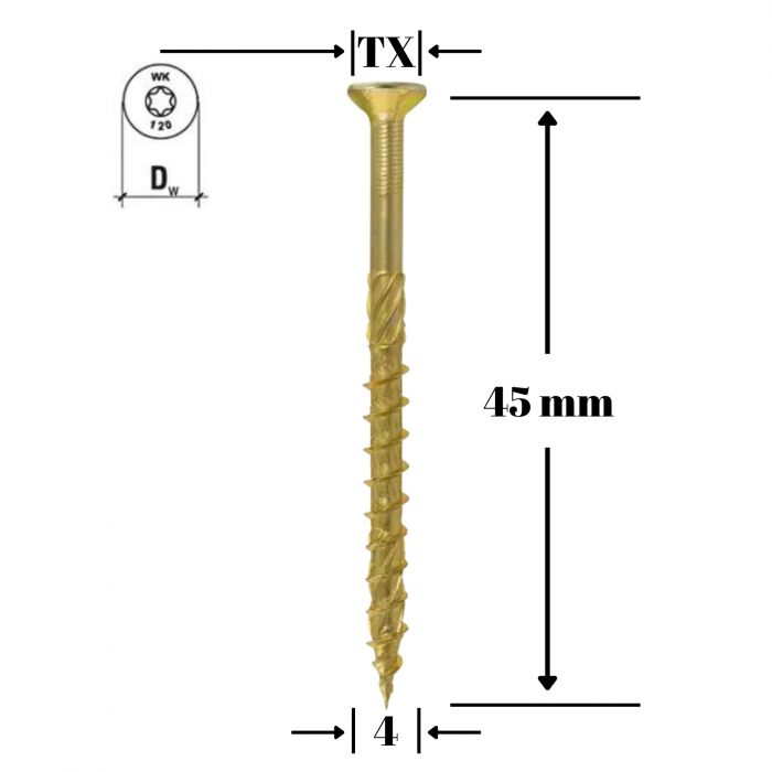 Surub pentru lemn TORX 4x45mm - KMWHT-40045, Wrek-met KLIMAS [1]
