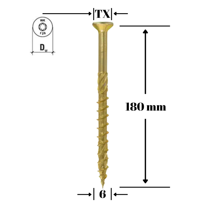 Surub pentru lemn TORX 6x180mm - KMWHT-60180, Wrek-met KLIMAS [1]
