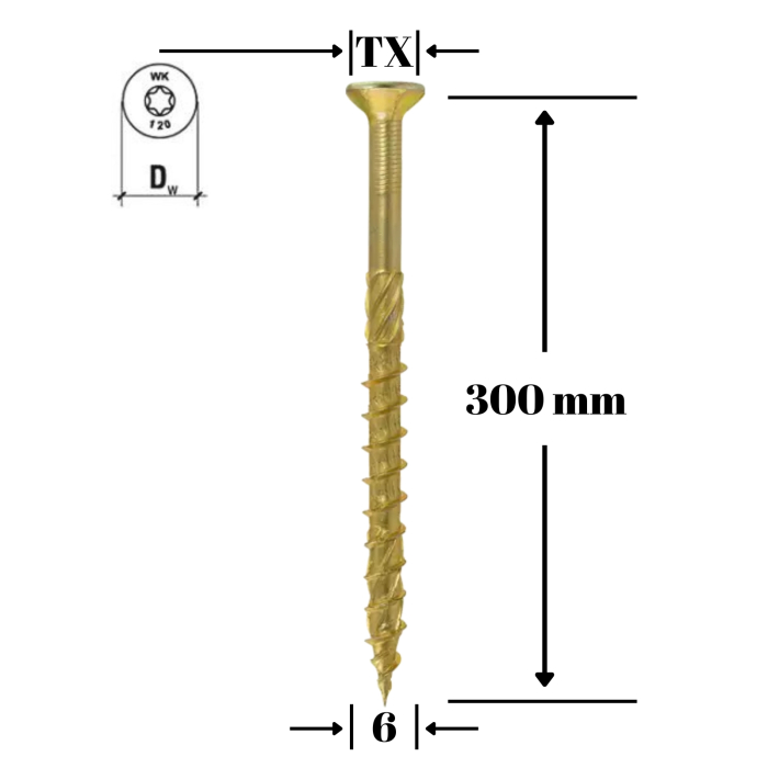 Surub pentru lemn TORX 6x300mm - KMWHT-60300, Wrek-met KLIMAS [1]