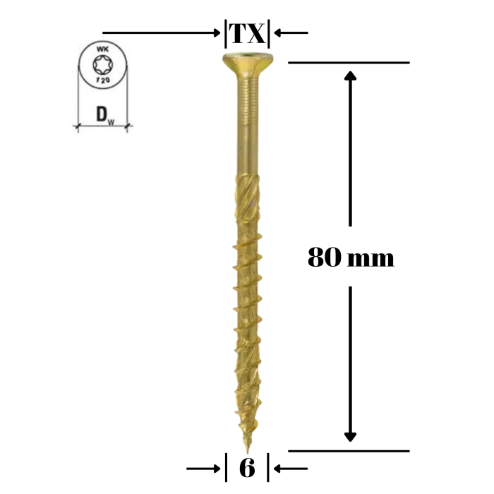 Surub pentru lemn TORX 6x80mm - KMWHT-60080(100), Wrek-met KLIMAS [1]