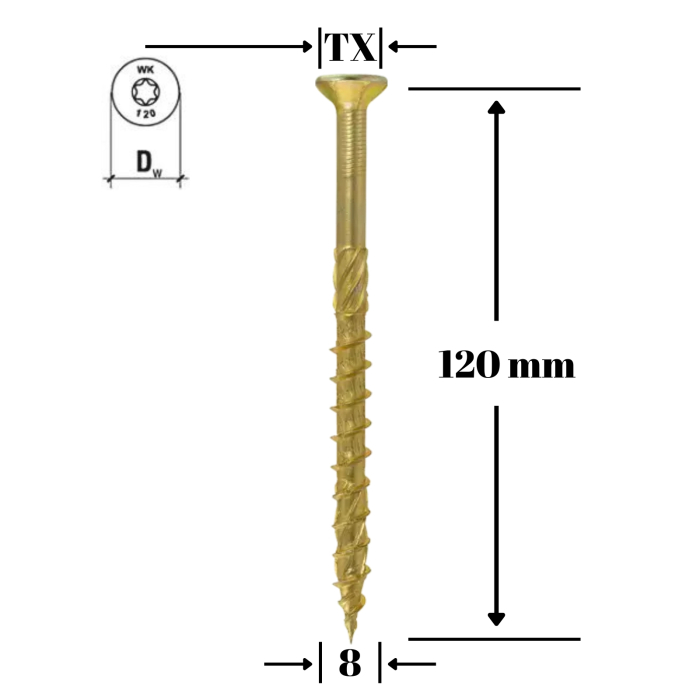 Surub pentru lemn TORX  8x120mm - WKCS-08120(50), Wrek-met KLIMAS [1]