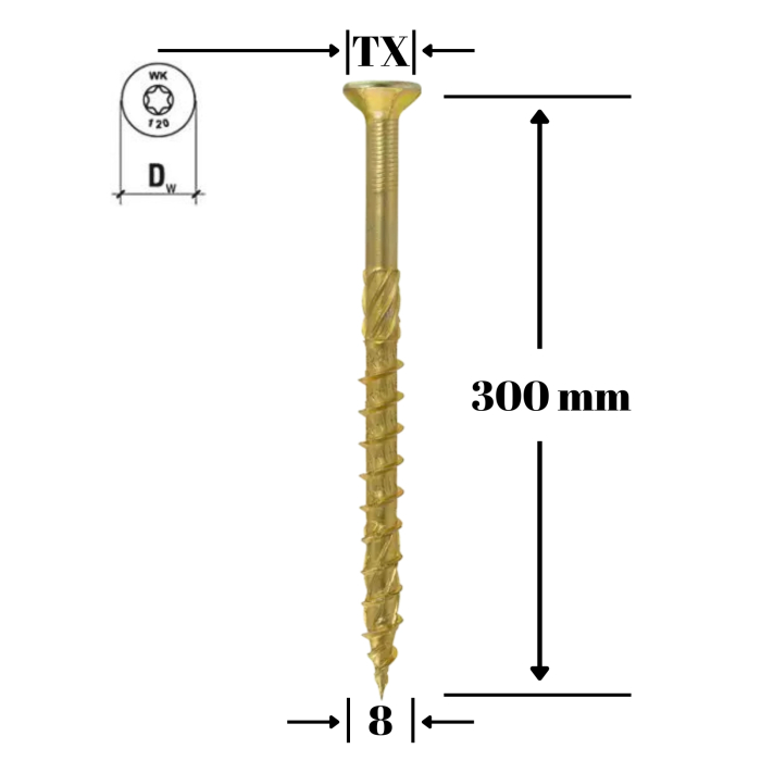 Surub pentru lemn TORX  8x300mm - WKCS-08300(50), Klimas Wkret-met [1]