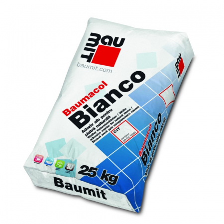 Adezivi - Adeziv alb pentru gresie si piatra naturala Baumit Baumacol Bianco, interior 25kg