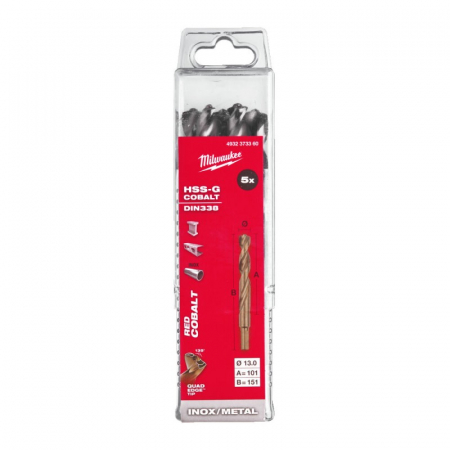 Burghie - Burghie pentru metal HSS Cobalt, DIN338, Ø13.0mm (4932373360) - 5 bucăți/cutie, MILWAUKEE