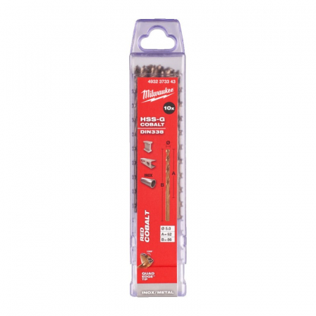 Burghie - Burghie pentru metal HSS Cobalt, DIN338, Ø5.0mm, 10 buc (4932373343), MILWAUKEE