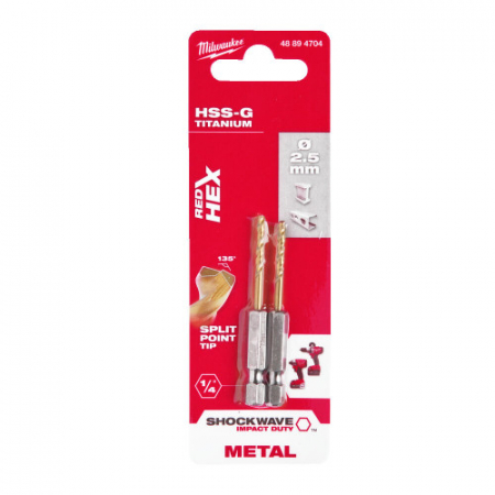 Burghie - Burghiu HSS-G TIN RED HEX, 2.5mm-2buc, 48894704 Milwaukee, MILWAUKEE