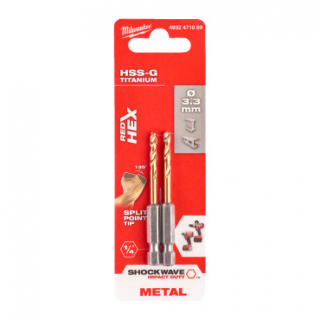 Burghie - Burghiu HSS-G TIN RED HEX, 3.3mm-2buc, 4932471089 Milwaukee, MILWAUKEE
