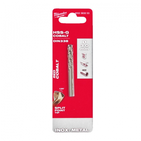Burghie - Burghiu pentru metal HSS Cobalt, DIN338, Ø3.0mm (4932363253), MILWAUKEE