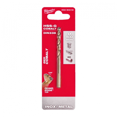 Burghie - Burghiu pentru metal HSS Cobalt, DIN338, Ø5.0mm (4932363264), MILWAUKEE