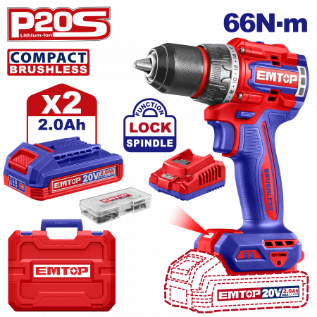 Scule electrice, unelte si accesorii - Ciocan rotopercutor 26mm pe acumulator, 2.5J, 20V, cu 2 acumulatori de 4.0Ah inclusi, EMTOP