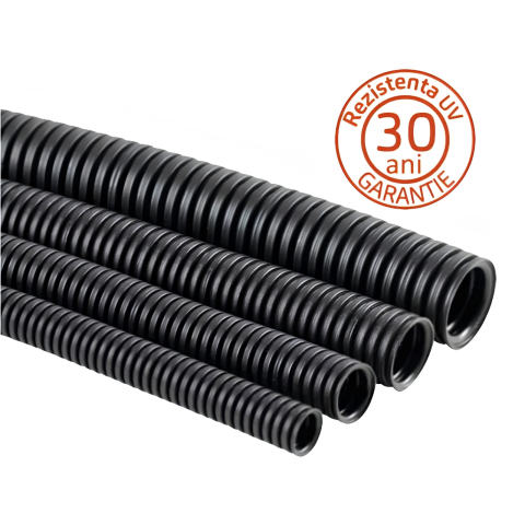 Cablu si tubulatura - Copex / Tub gofrat negru light fara fir, diametru 20, <320N, HF, stabilizat UV, rola 50m -  Extro