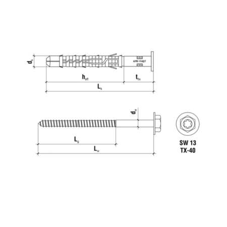 Diblu cu Surub, cap hexagonal si mufa TX40, 10x80/7x85mm - 50 bucati/cutie - KPR-FAST-10080K, Klimas Wkret-met [13]
