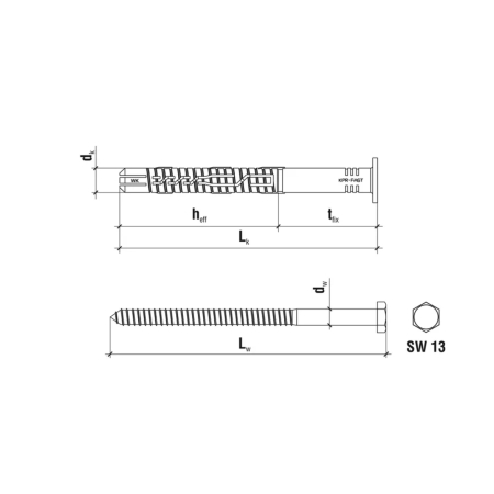 Diblu cu surub cu cap hex SW-14, 12x100 mm, 25 buc/cutie - Wrek-met KLIMAS [4]
