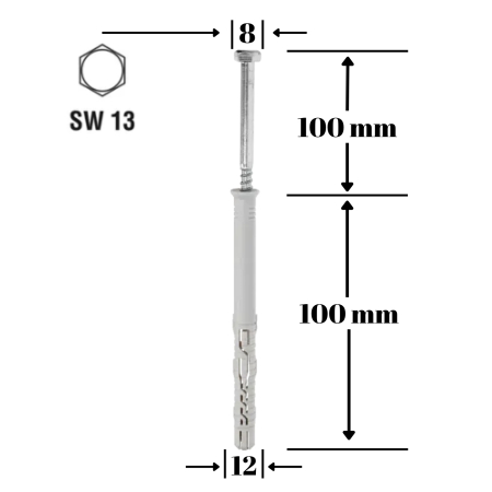 Dibluri cu surub - Diblu cu surub cu cap hex SW-14, 12x100 mm, 25 buc/cutie - Wrek-met KLIMAS