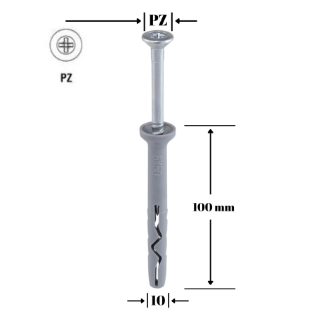 Suruburi, cuie, dibluri si alte elemente de fixare - Diblu cui percutie 10x100 mm - 50 bucati/cutie - SM-10100, Wrek-met KLIMAS