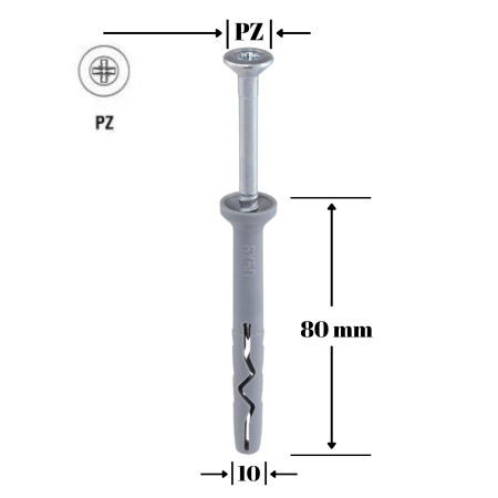 Suruburi, cuie, dibluri si alte elemente de fixare - Diblu cui percutie 10x80 mm - 50 bucati/cutie - SM-10080, Wrek-met KLIMAS