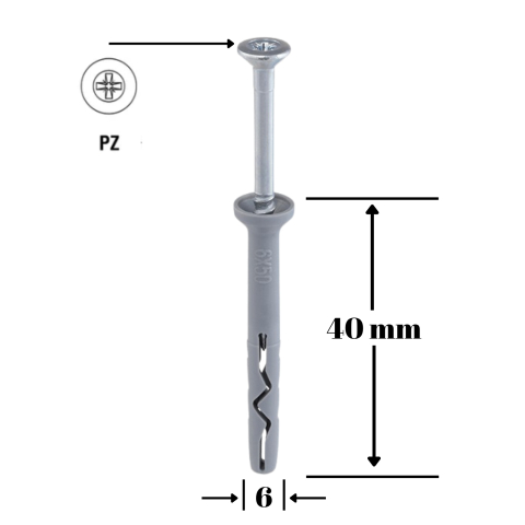 Dibluri cui percutie - Diblu cui percutie 6x40mm, 200 bucati/cutie - SM-06040, Klimas Wkret-met