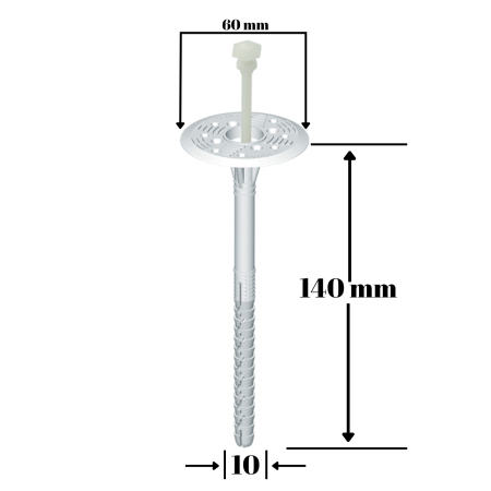 Dibluri pentru termoizolatii - Diblu fixare polistiren cu expansiune lunga in BCA, beton si caramida, 10x140mm, 200 buc/cutie  - LFN10140(200), Klimas Wkret-met