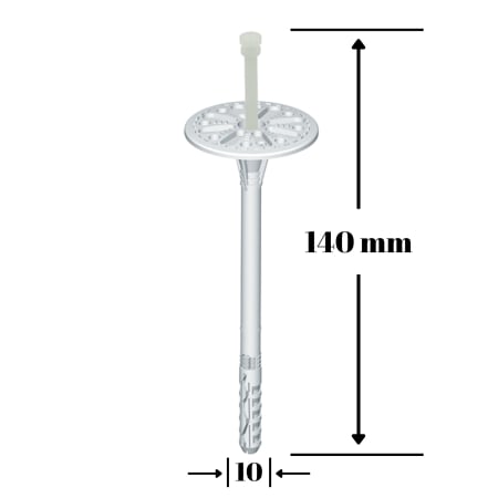 Dibluri pentru termoizolatii - Diblu fixare polistiren pe caramida, BCA si beton,  LT 10x140mm - 200 bucati/cutie, LTX10140(200) Wrek-met KLIMAS