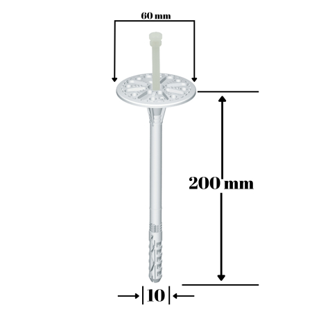 Dibluri pentru termoizolatii - Diblu fixare polistiren pe caramida, BCA si beton,  LT 10x200mm - 200 bucati/cutie, LTX10200(200) Klimas Wkret-met