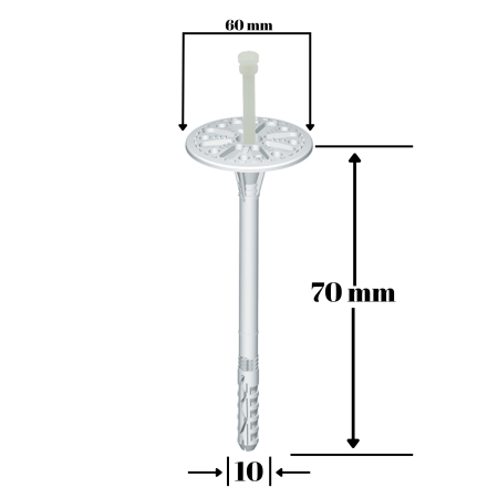 Dibluri pentru termoizolatii - Diblu fixare polistiren pe caramida, BCA si beton,  LT 10x70mm - 200 bucati/cutie, LTX10070(200) Klimas Wkret-met