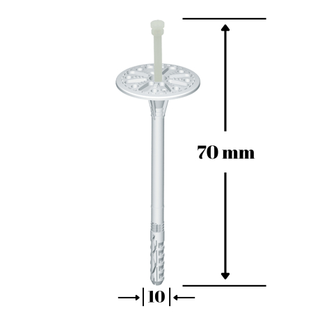 Dibluri pentru termoizolatii - Diblu fixare polistiren pe caramida, BCA si beton,  LT 10x70mm - 200 bucati/cutie, LTX10070(200) Wrek-met KLIMAS