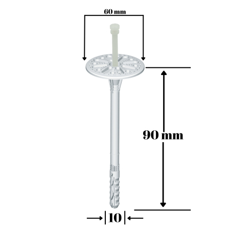 Dibluri pentru termoizolatii - Diblu fixare polistiren pe caramida, BCA si beton,  LT 10x90mm - 200 bucati/cutie, LTX10090(200) Klimas Wkret-met