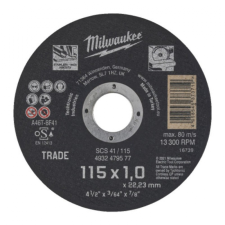 Discuri abrazive - Disc abraziv pentru debitat metal, 115x1.0x22.22, (4932479577), MILWAUKEE