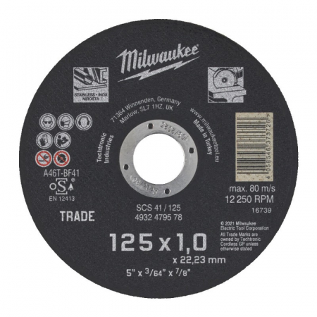 Discuri abrazive - Disc abraziv pentru debitat metal, 125x1.0x22.22, (4932479578), MILWAUKEE