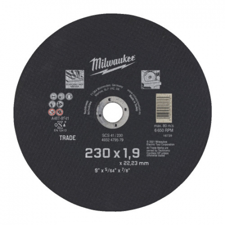 Scule electrice, unelte si accesorii - Disc abraziv pentru debitat metal, 230x1.9x22.22, (4932479579), MILWAUKEE