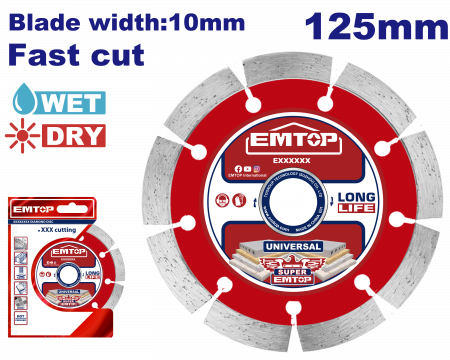 Discuri abrazive - Disc diamantat segmentat 125mm x 22.2mm x 10mm, EMTOP