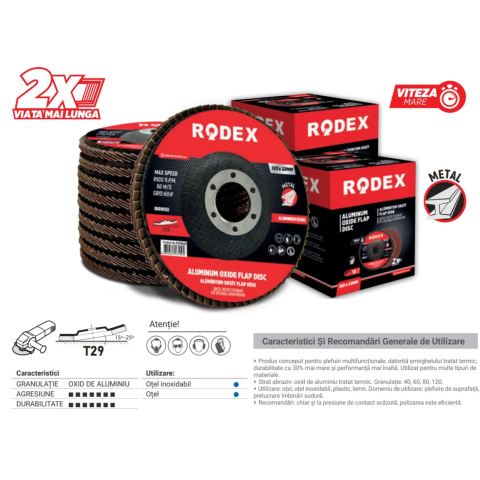 Disc lamelar cu oxid de aluminiu 125mm x 22mm, granulatie 40 - Rodex [2]