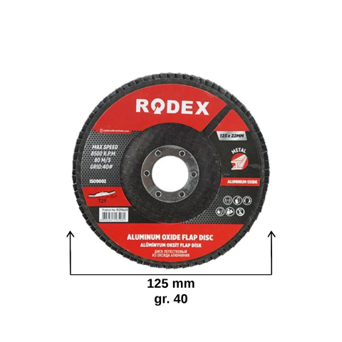 Accesorii pentru polizare, slefuire si frezare - Disc lamelar cu oxid de aluminiu 125mm x 22mm, granulatie 40 - Rodex
