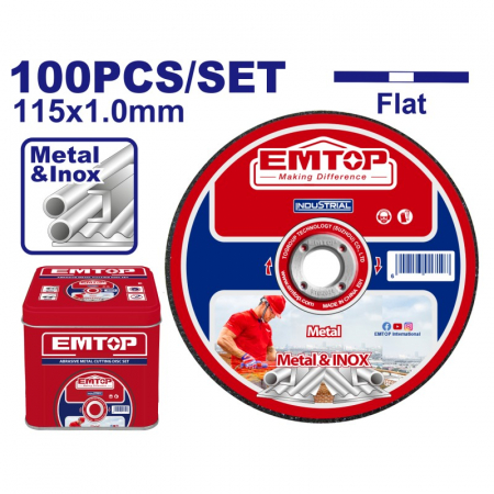 Discuri abrazive - Discuri abrazive 115mm x 1.0mm, set 100 buc, EMTOP