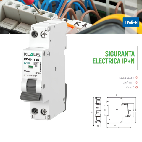 Intrerupator circuit miniatural MCB 4.5KA 1P+N 32A C, KE40132R - Klaus [1]