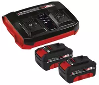 Acumulatori - Kit 2 acumulatori si incarcator dublu Einhell Power X-Change 4512112, 2x4.0 Ah, 18 V, 75 min timp incarcare, 900 W putere maxima, 4512112, Einhell