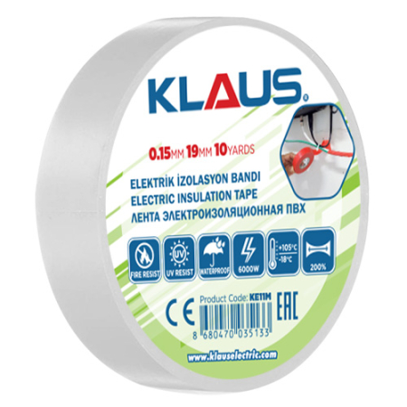 Scule electrice, unelte si accesorii - KLAUS BANDA IZOLARE ELECTRICA ALB 0.15MM*19MM*10Y (200)