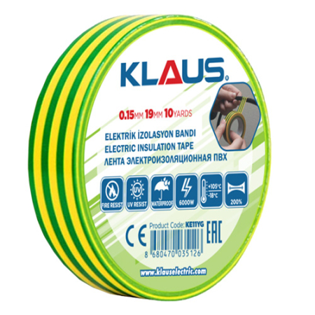 Scule electrice, unelte si accesorii - KLAUS BANDA IZOLARE ELECTRICA GALBEN-VERDE 0.15MM*19MM*10Y (200)