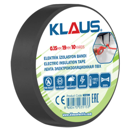 Scule electrice, unelte si accesorii - KLAUS BANDA IZOLARE ELECTRICA NEGRU 0.15MM*19MM*10Y (200)