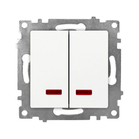Electrice - KLAUS Întrerupător Dublu Alb cu LED, Fără Ramă