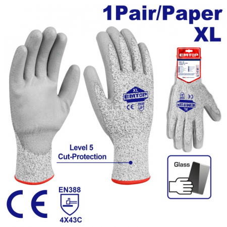 Manusi - Manusi de protectie, PU+HPPE+Textil- rezistente la taiere - XL (industrial)