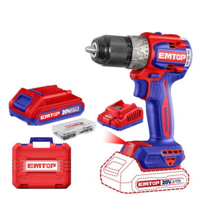 Masina de gaurit si însurubat cu 2 acumulatori 2.0AH, motor fara perii (brushless), EMTOP [1]